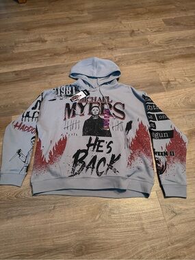 Freeze Light Blue Michael Myers Hoodie with Red Flame Graphics
